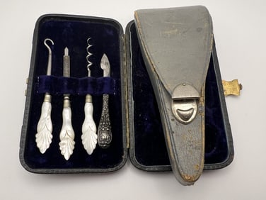 Antique 19th C Sterling Vanity Set Sewing Scissor