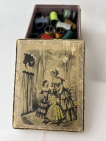 Antique 19th C Victorian Era Sewing Box w Thread