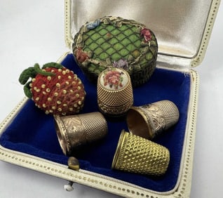 Antique Gold Plated Thimbles & Sewing Accessories