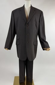 Vintage 1980s Hermes Brown Wool Pinstripe Suit