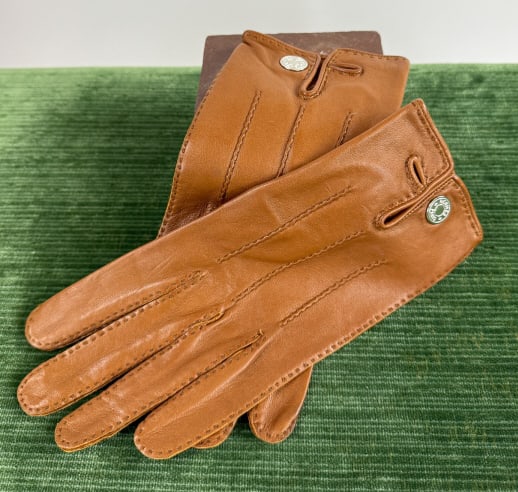 Vintage Hermes Brown Leather Gloves Size 7.5 (1 of 6)