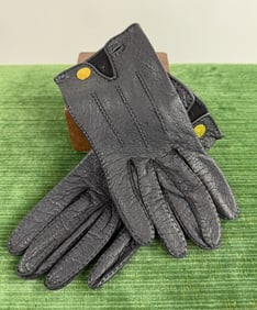 Vintage Hermes Black Leather Gloves Size 7