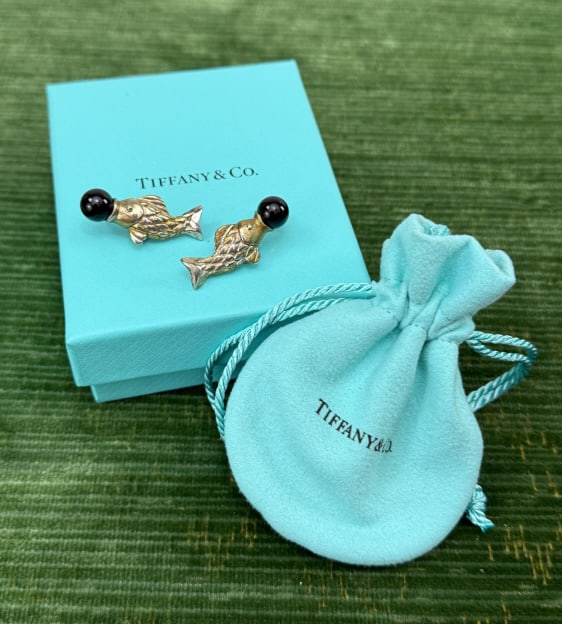 Vintage Tiffany & Co Sterling & Onyx Fish Earrings (1 of 5)