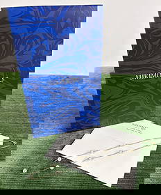 Estate Mikimoto 18kt Gold & Pearl Necklace Strand: Estate Mikimoto 18kt Gold & Pearl Necklace Strand. Hallmarked and signed with an M. Comes with packaging and papers. Necklace strand measures 18 inches in length.