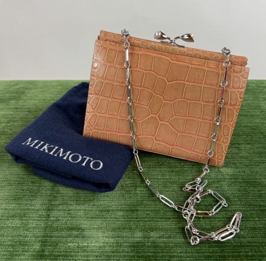 Vintage Mikimoto Patterned Leather Purse w Pearl (1 of 8)
