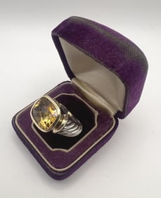 Estate David Yurman 14k Gold Sterling Citrine Ring
