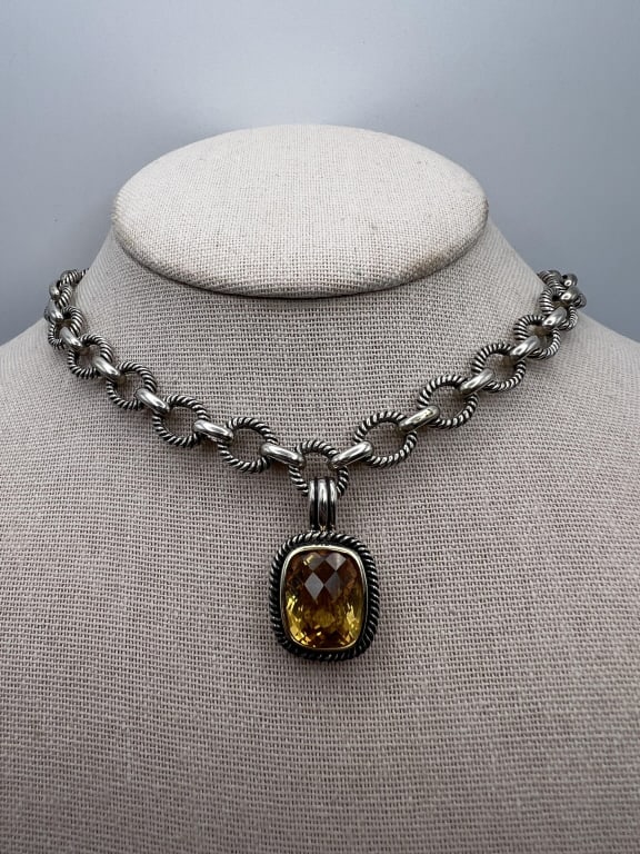 David Yurman Style Sterling Gold Citrine Necklace (1 of 7)