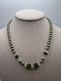 Estate 14kt Yellow Gold Pearl & Crystal Necklace