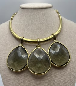 Impressive 300 Carat Smoky Quartz & Gold Necklace
