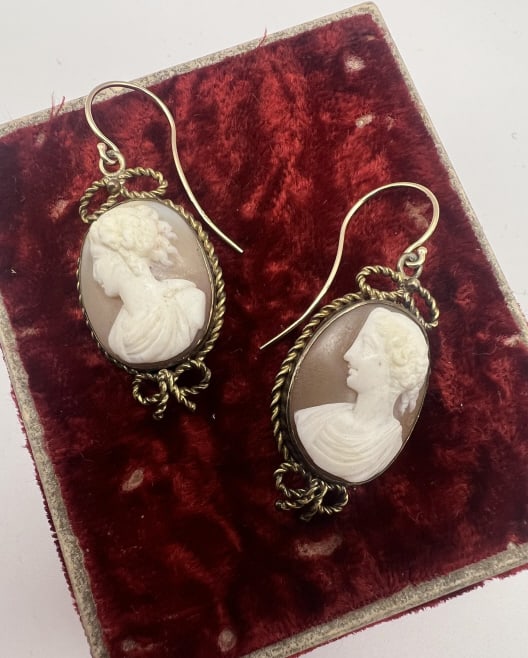 Antique Pair 19th C Shell Cameo 14kt Gold Earrings (1 of 9)