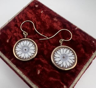 Estate 14kt Gold & Wedgwood Style Pendant Earrings