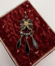 Antique 19th C Victorian 10kt Gold & Onyx Pendant