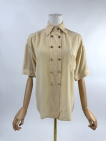Vintage Chanel Beige Silk Gold Button Blouse Shirt