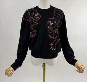 Kenzo Embellished Tiger Black Cotton Knit Sweater