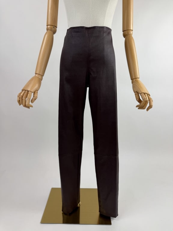 The Row Brown Lambskin Leather Zip Cuff Leggings (1 of 8)