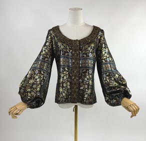 Vintage Escada Metallic Silk Embellished Blouse