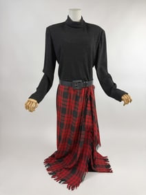 Vintage Bill Blass Knit Tartan Long Sleeve Dress