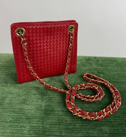 Vintage Cole Haan Red Leather Woven Chain Bag
