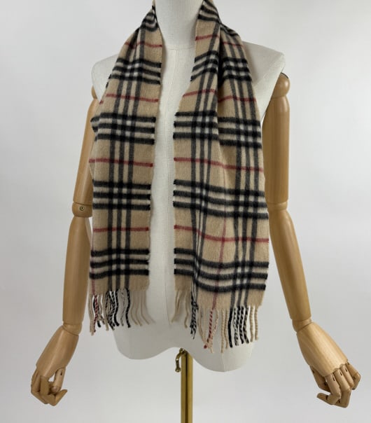 Vintage Burberry London Plaid Fringed Neck Scarf (1 of 5)
