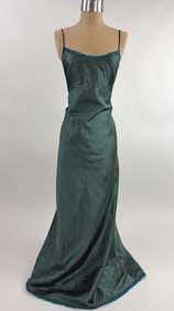 Vintage 1990s Dosa Green Crinkle Silk Slip Dress