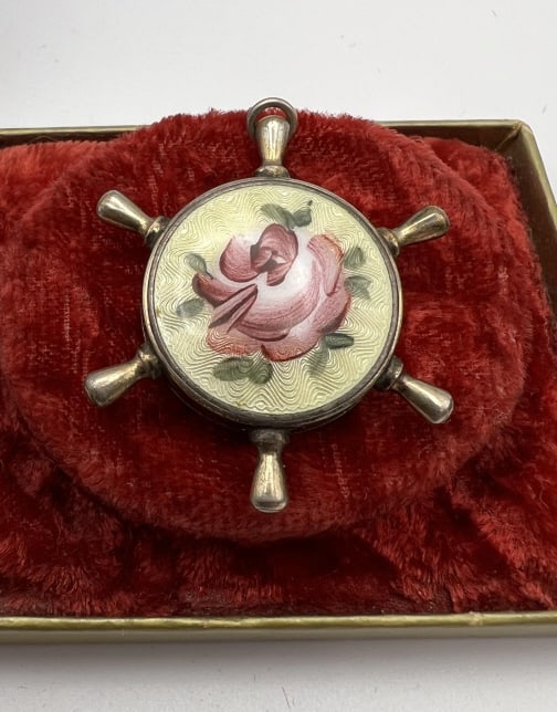 Antique Ship's Wheel Motif Guilloche Enamel Locket (1 of 6)