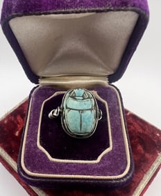 Estate Egyptian Antique Scarab Bead Mount Ring