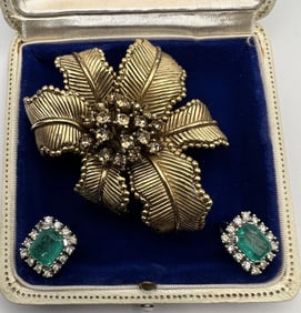 Ciner Large Scale Vintage Costume Brooch Earrings