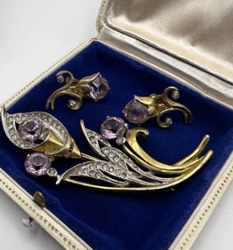 Vintage Costume Jewelry Demi Parure Earrings & Pin