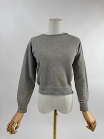 Vintage 1960s Grey Knit Cotton Pullover Sweatshirt