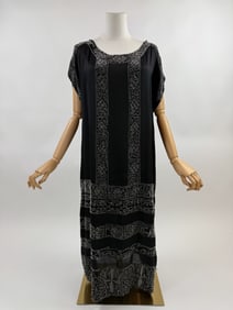 Antique 1920s Black Silk Beaded Flapper Dress