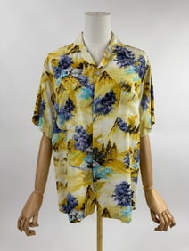 Vintage 1960s Penney's Rayon Hawaiian Polo Shirt