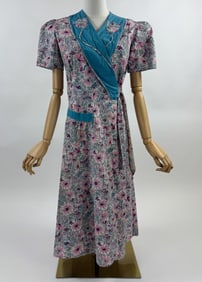 Vintage 1930s Tulip Feedsack Floral Wrap Dress
