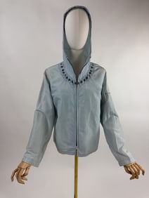 Vintage 1950s Blue Nylon Snowflake Winter Jacket