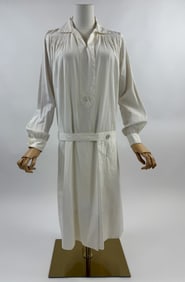 Antique 1920s White Cotton Deco Smock Dress
