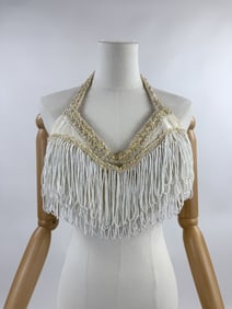 Vintage 1960s White Beaded Fringe Burlesque Bra