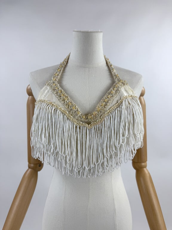 Vintage 1960s White Beaded Fringe Burlesque Bra (1 of 12)