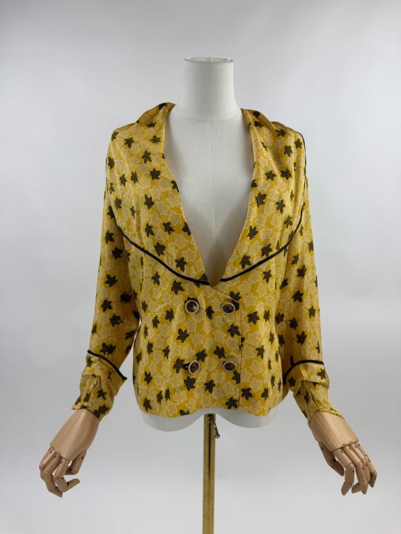 Vintage 1930s Yellow Silk Maple Leaf Print Jacket (1 of 14)