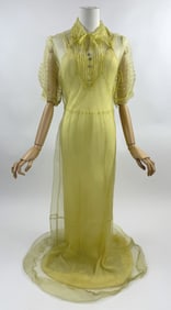 Vintage 1930s Yellow Sheer Chiffon Deco Gown Dress