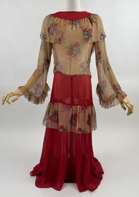 Vintage 1930s Silk Chiffon Floral Gown Dress