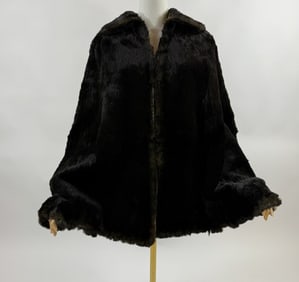 Antique Victorian Black Sheared Fur Cape Coat