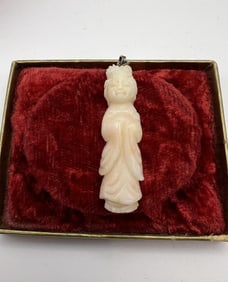 Antique Chinese Angel Skin Coral Necklace Pendant