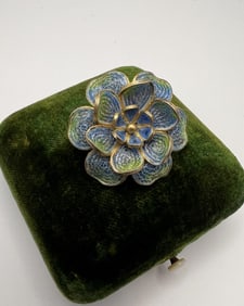 Chinese Silver Filigree Enamel Floral Motif Brooch
