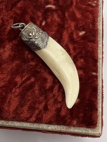 Estate Chinese Silver Export Boar's Tooth Pendant