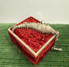 Antique Sterling Silver Articulated Fish Charm Fob