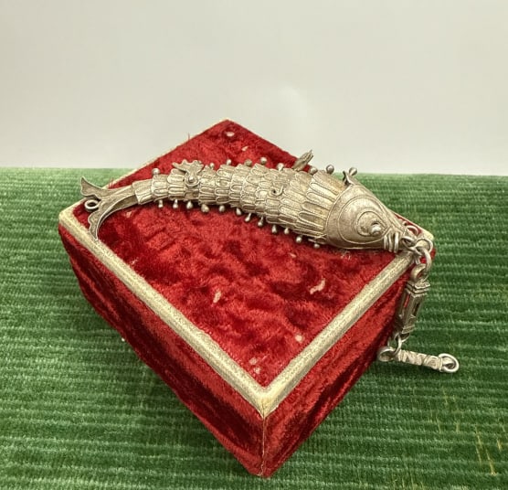 Antique Sterling Silver Articulated Fish Charm Fob (1 of 4)