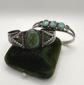 Vintage Native American Sterling Turquoise Cuffs