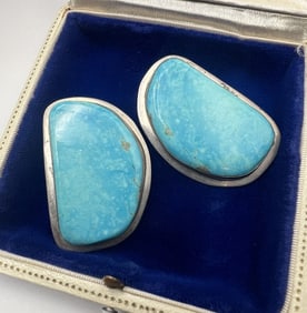 Pair Sterling & Turquoise Native American Earrings