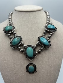 Estate Native American Sterling Turquoise Necklace