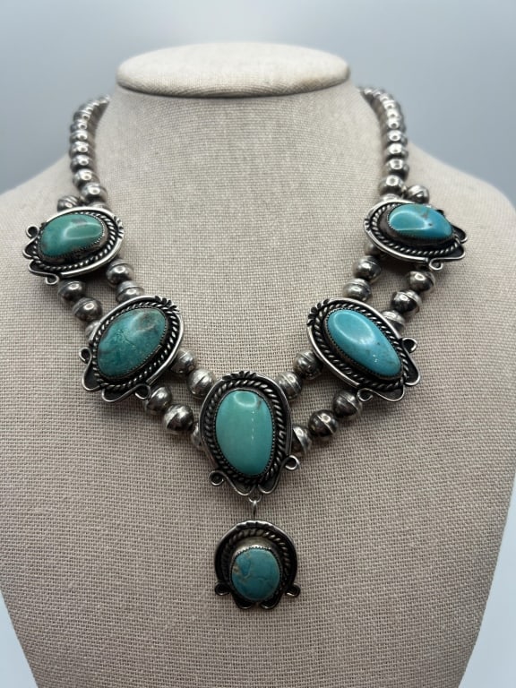 Estate Native American Sterling Turquoise Necklace (1 of 9)