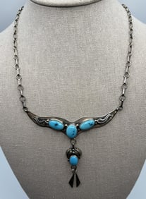 Estate Native American Sterling Turquoise Necklace